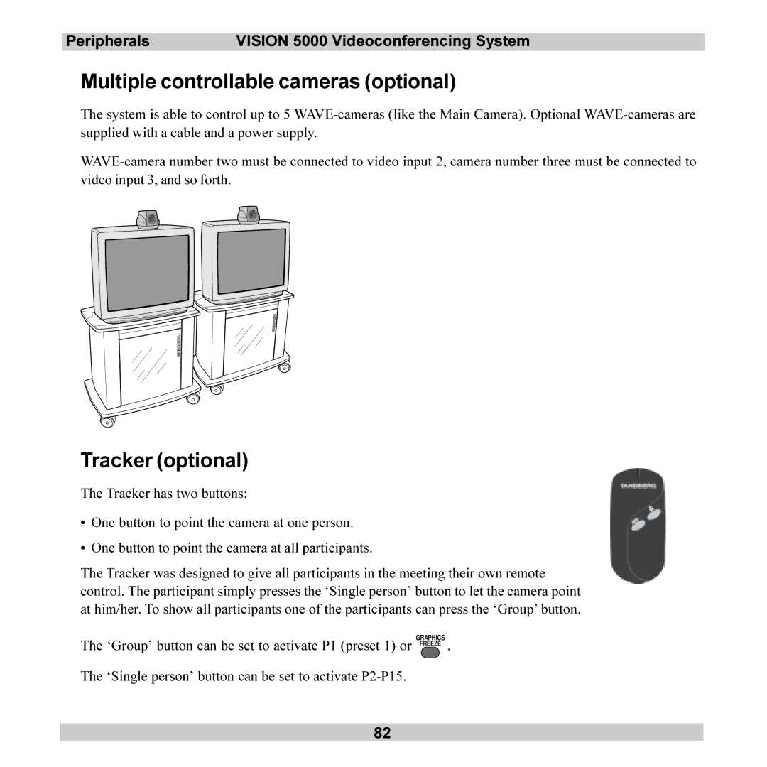 TANDBERG 5000 user manual Multiple controllable cameras optional, Tracker optional 