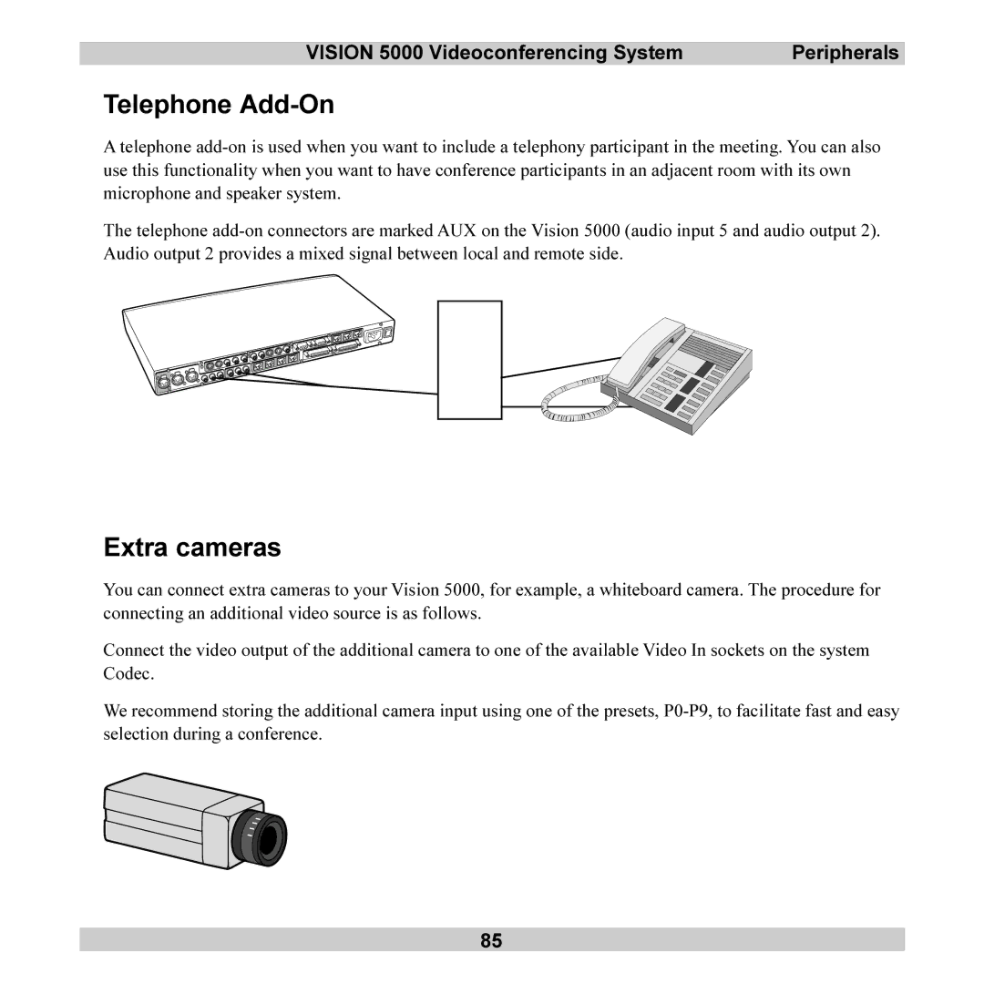 TANDBERG 5000 user manual Telephone Add-On, Extra cameras 