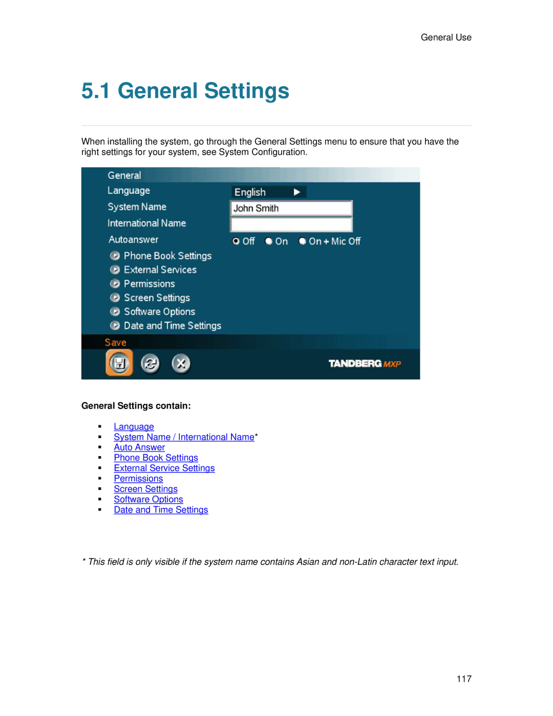 TANDBERG 6000 MXP user manual General Settings contain 