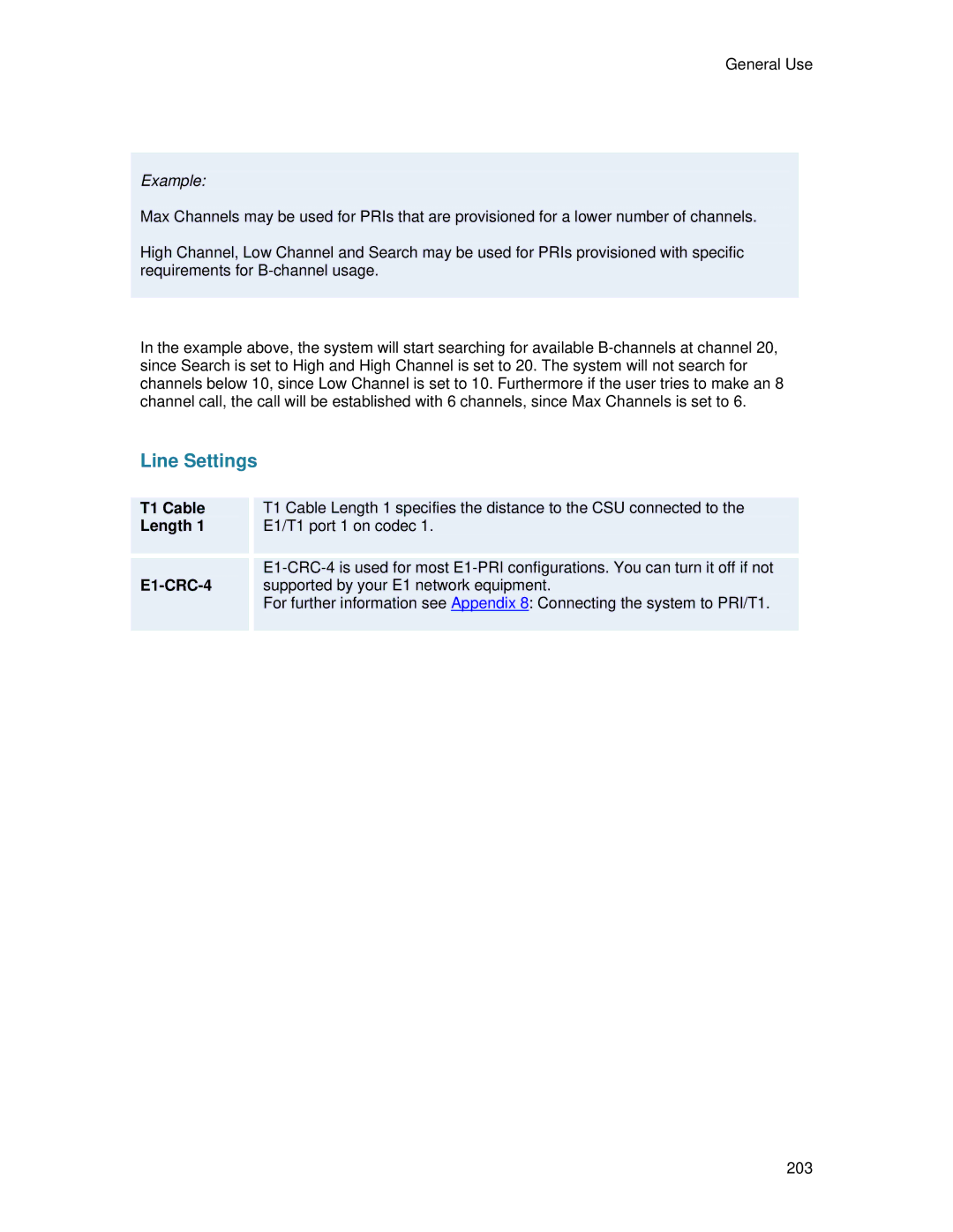 TANDBERG 6000 MXP user manual T1 Cable, Length, E1-CRC-4 