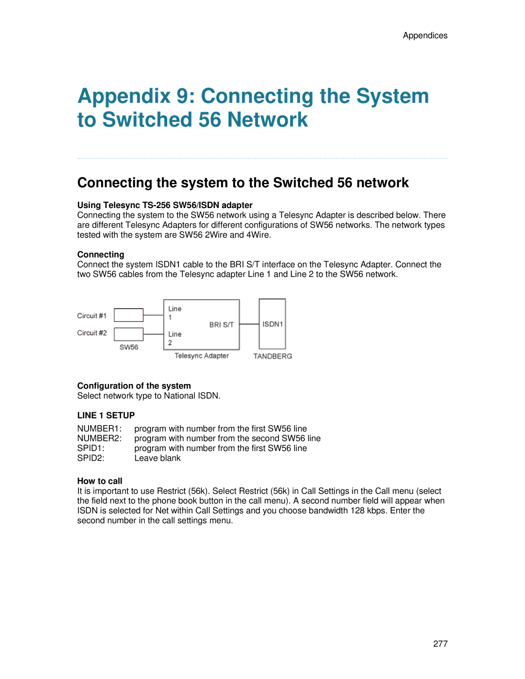 TANDBERG 6000 MXP Appendix 9 Connecting the System to Switched 56 Network, Using Telesync TS-256 SW56/ISDN adapter 