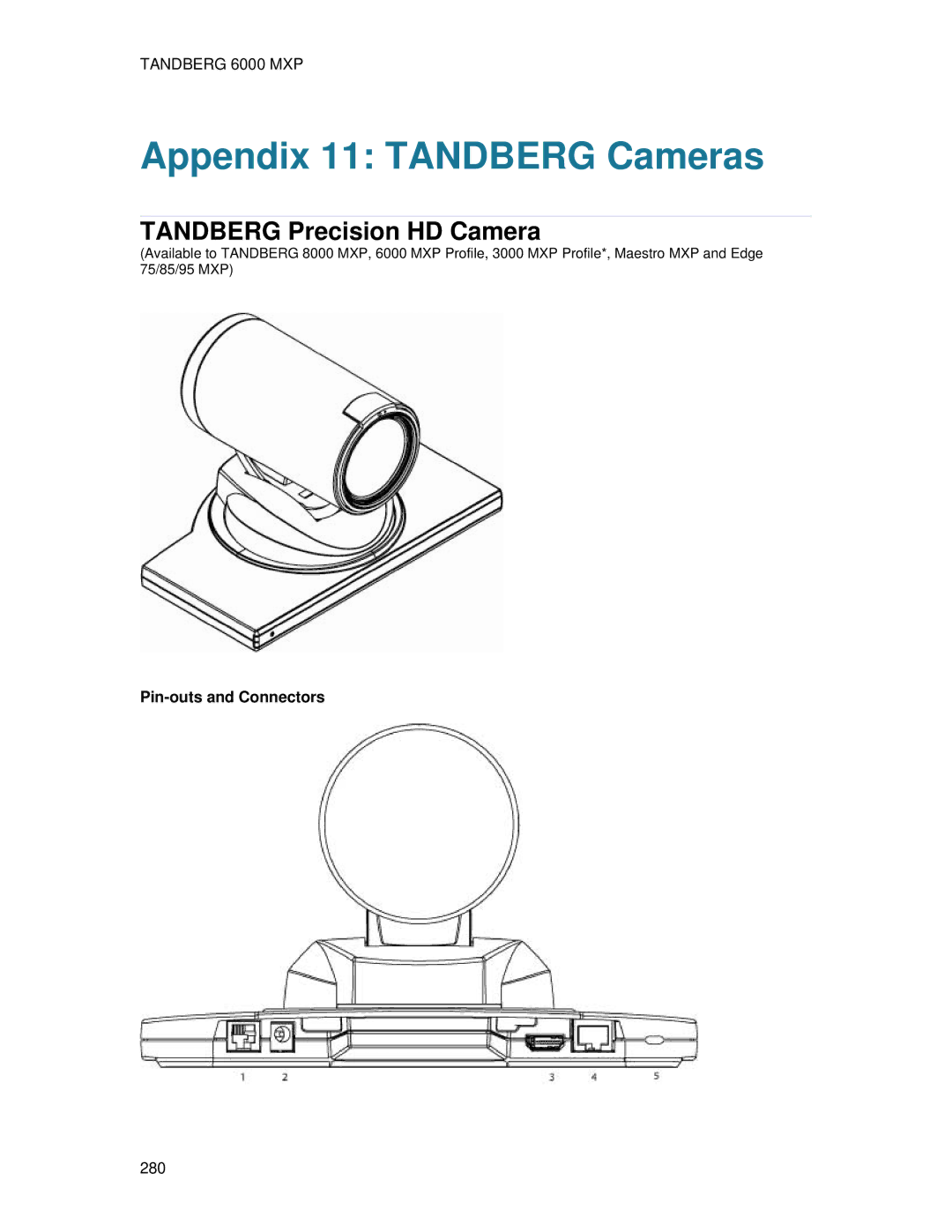 TANDBERG 6000 MXP user manual Appendix 11 Tandberg Cameras, Pin-outs and Connectors 