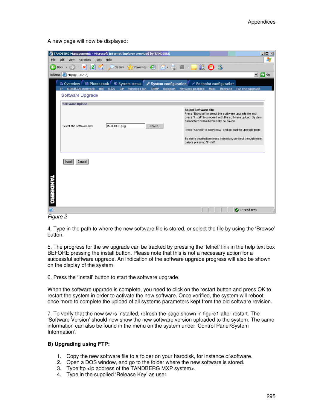 TANDBERG 6000 MXP user manual Upgrading using FTP 