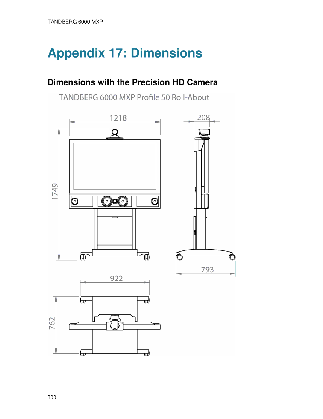 TANDBERG 6000 MXP user manual Appendix 17 Dimensions 