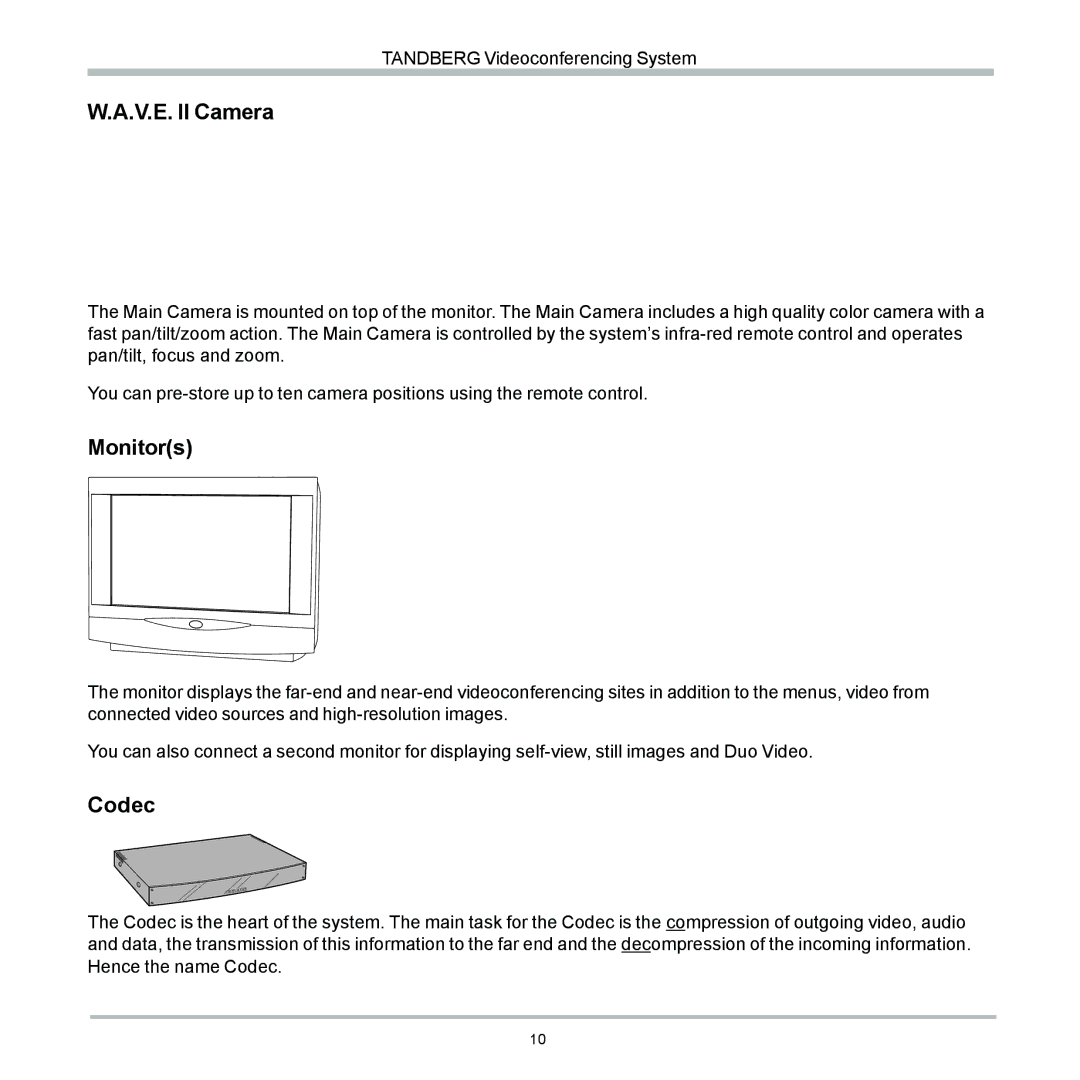 TANDBERG 6000 user manual V.E. II Camera, Monitors, Codec 