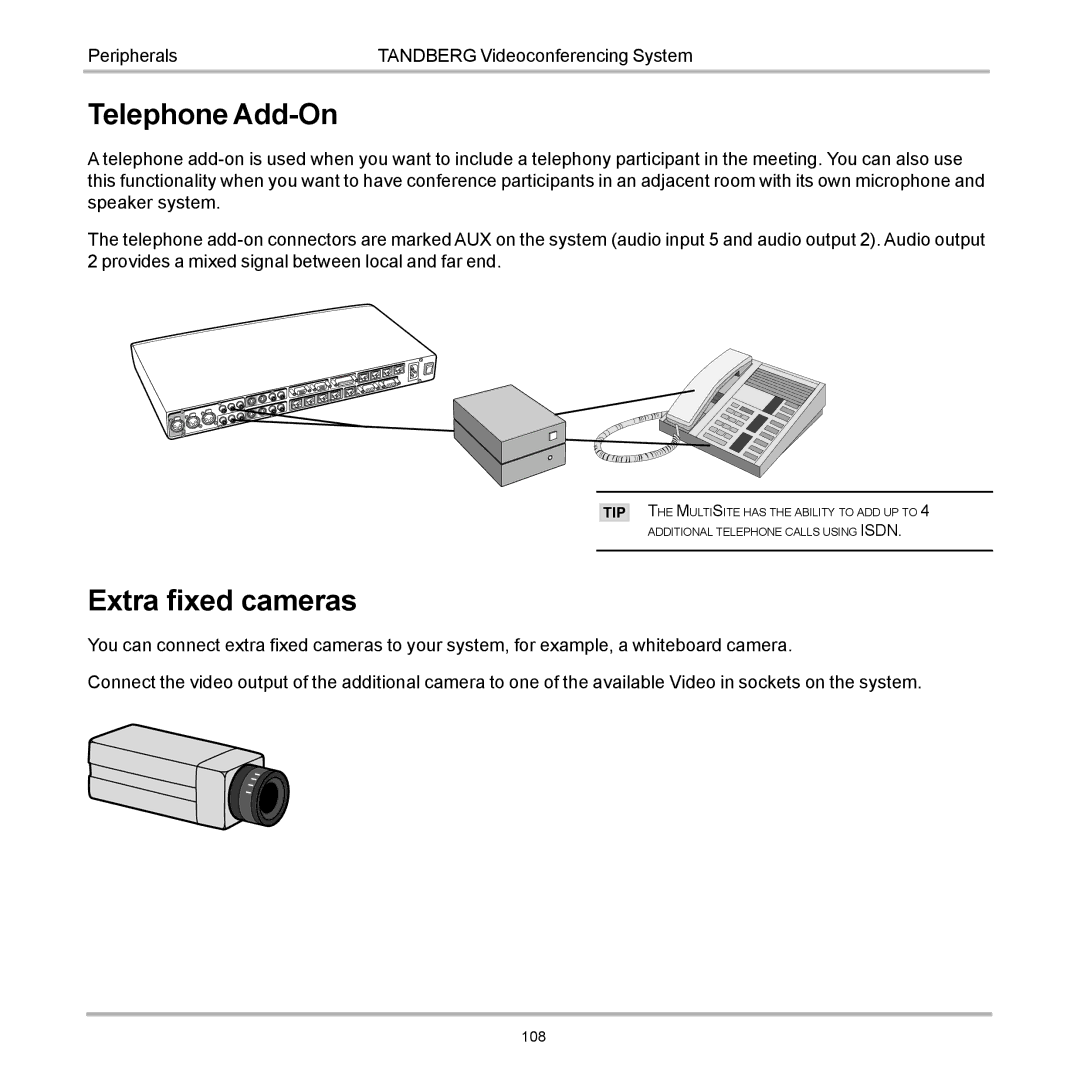 TANDBERG 6000 user manual Telephone Add-On, Extra fixed cameras 