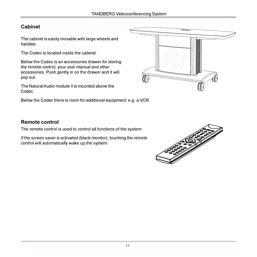 TANDBERG 6000 user manual Cabinet, Remote control 