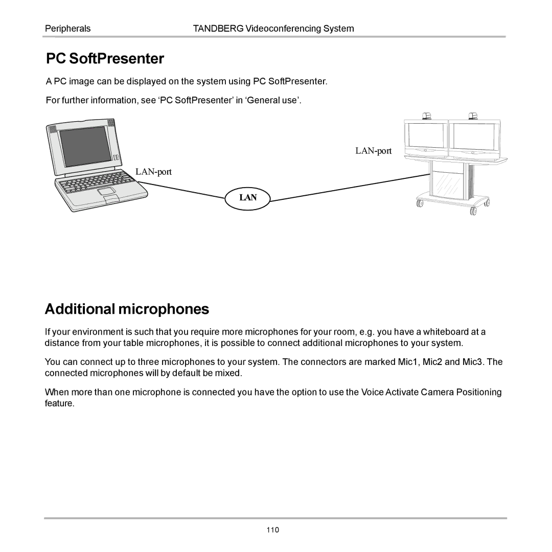 TANDBERG 6000 user manual PC SoftPresenter, Additional microphones 