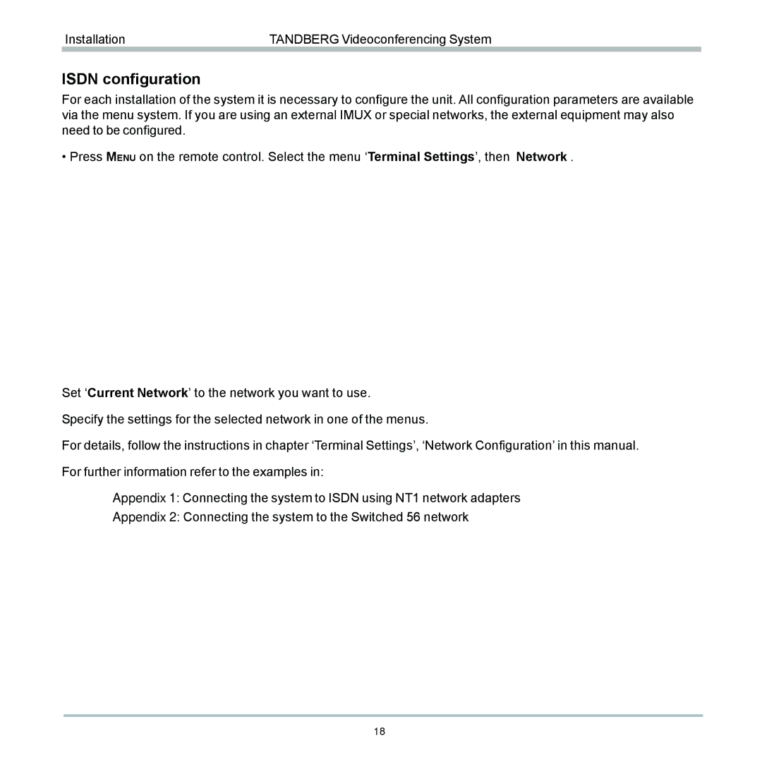 TANDBERG 6000 user manual Isdn configuration 