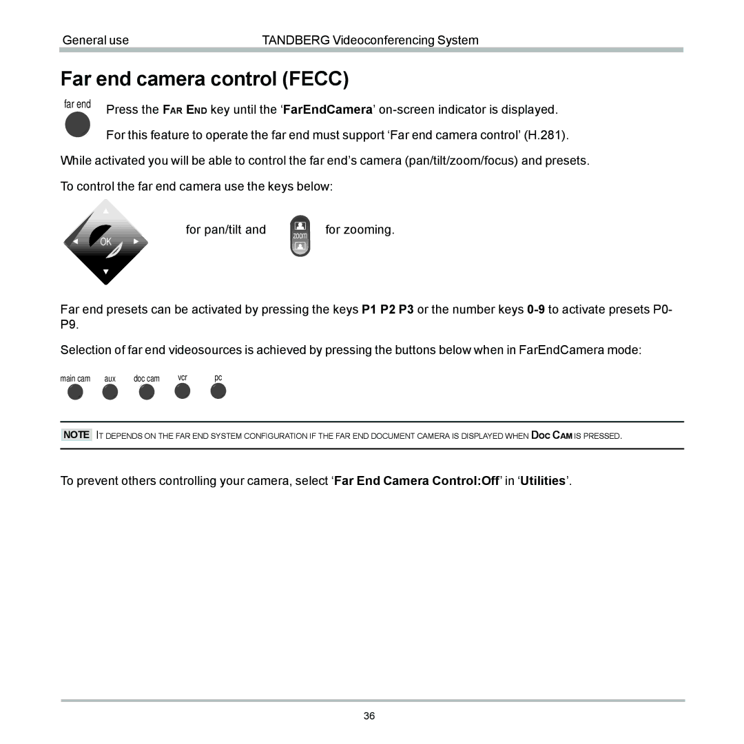 TANDBERG 6000 user manual Far end camera control Fecc 