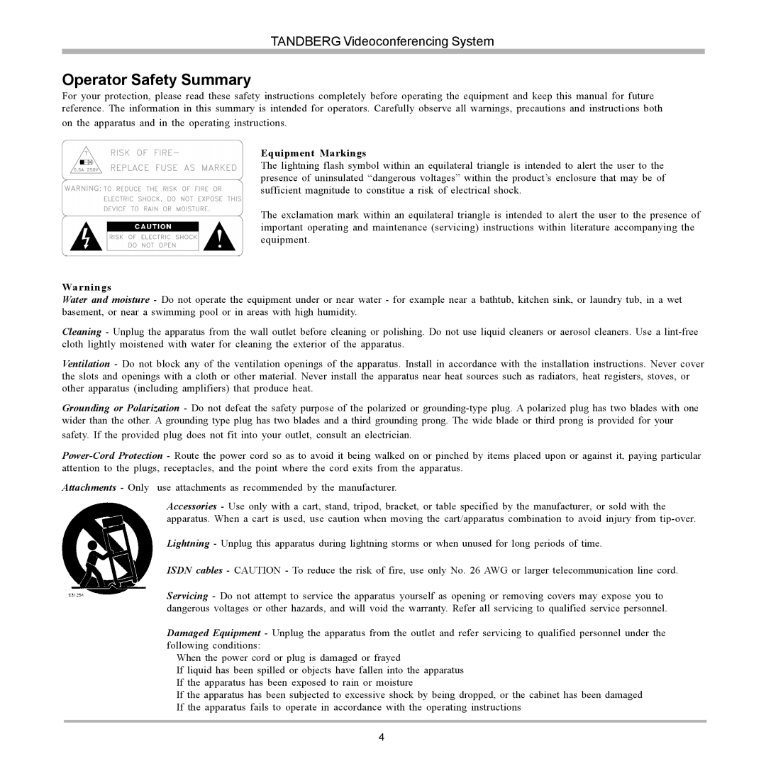 TANDBERG 6000 user manual Operator Safety Summary 