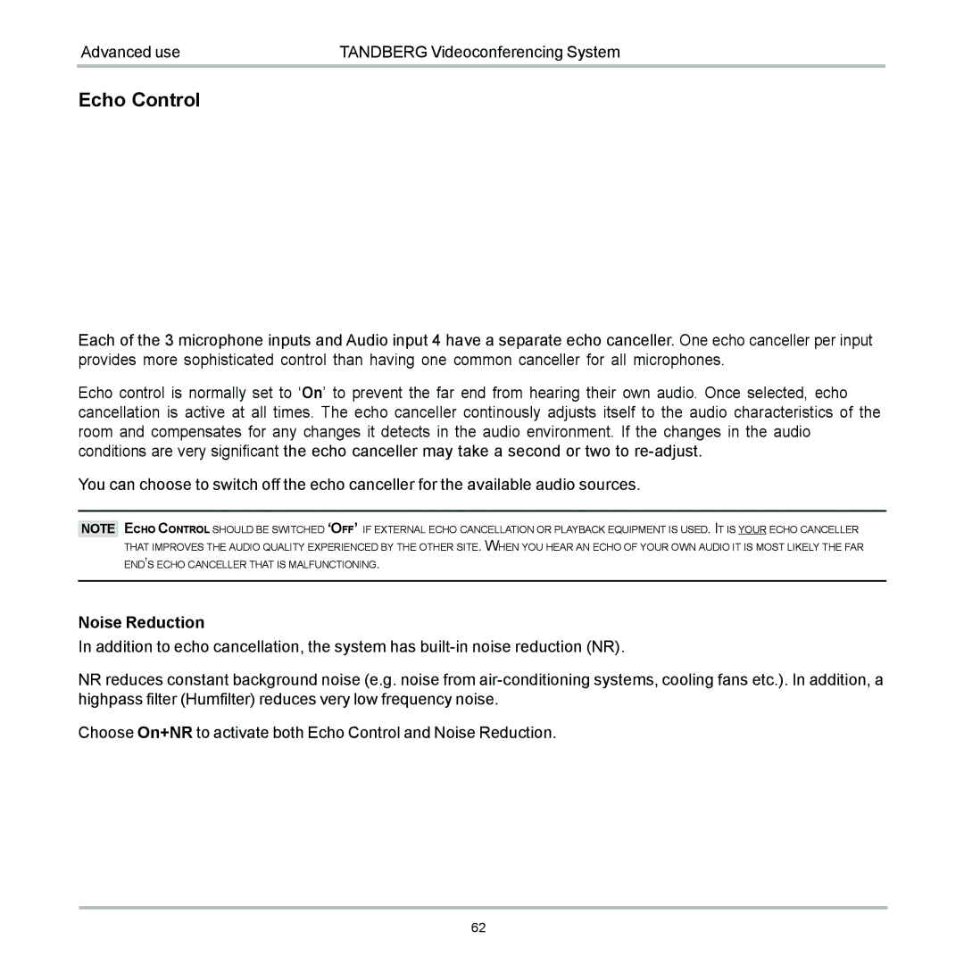 TANDBERG 6000 user manual Echo Control 