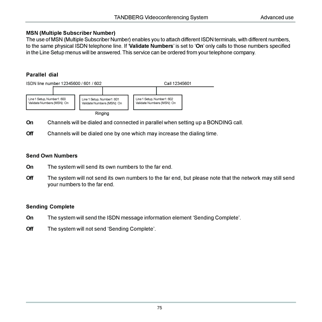 TANDBERG 6000 user manual Parallel dial 