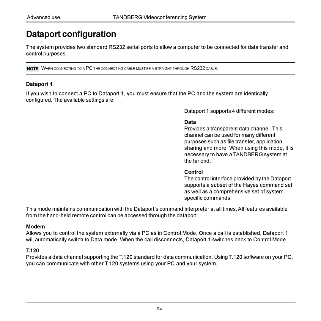 TANDBERG 6000 user manual Dataport configuration 