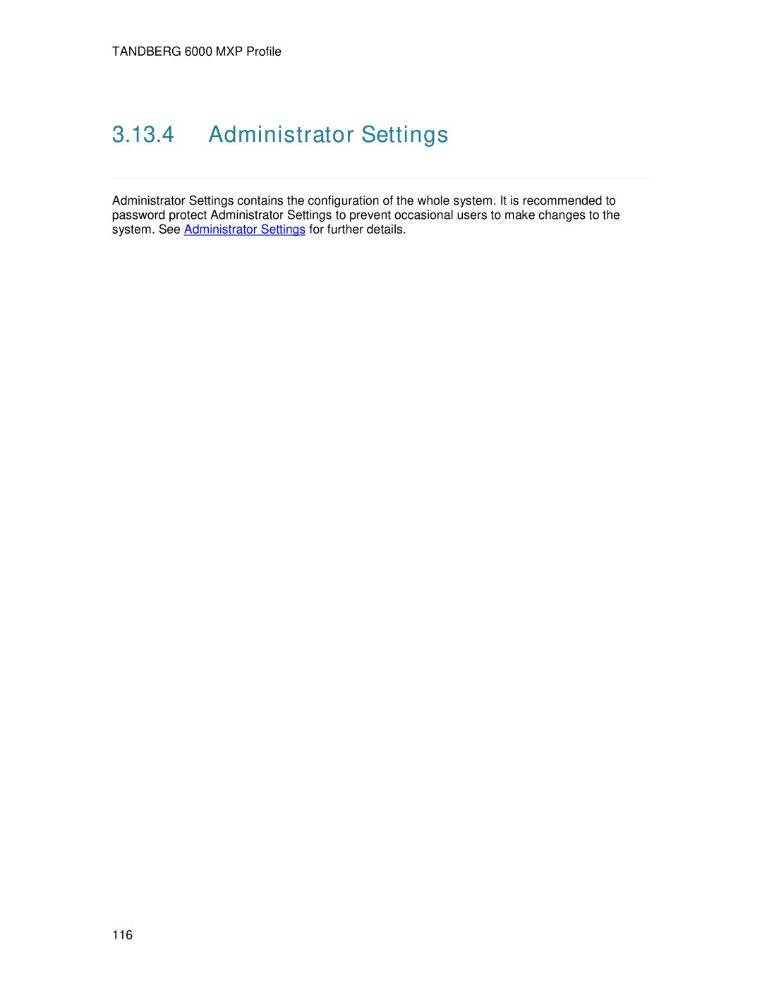 TANDBERG 6000MXP user manual Administrator Settings 