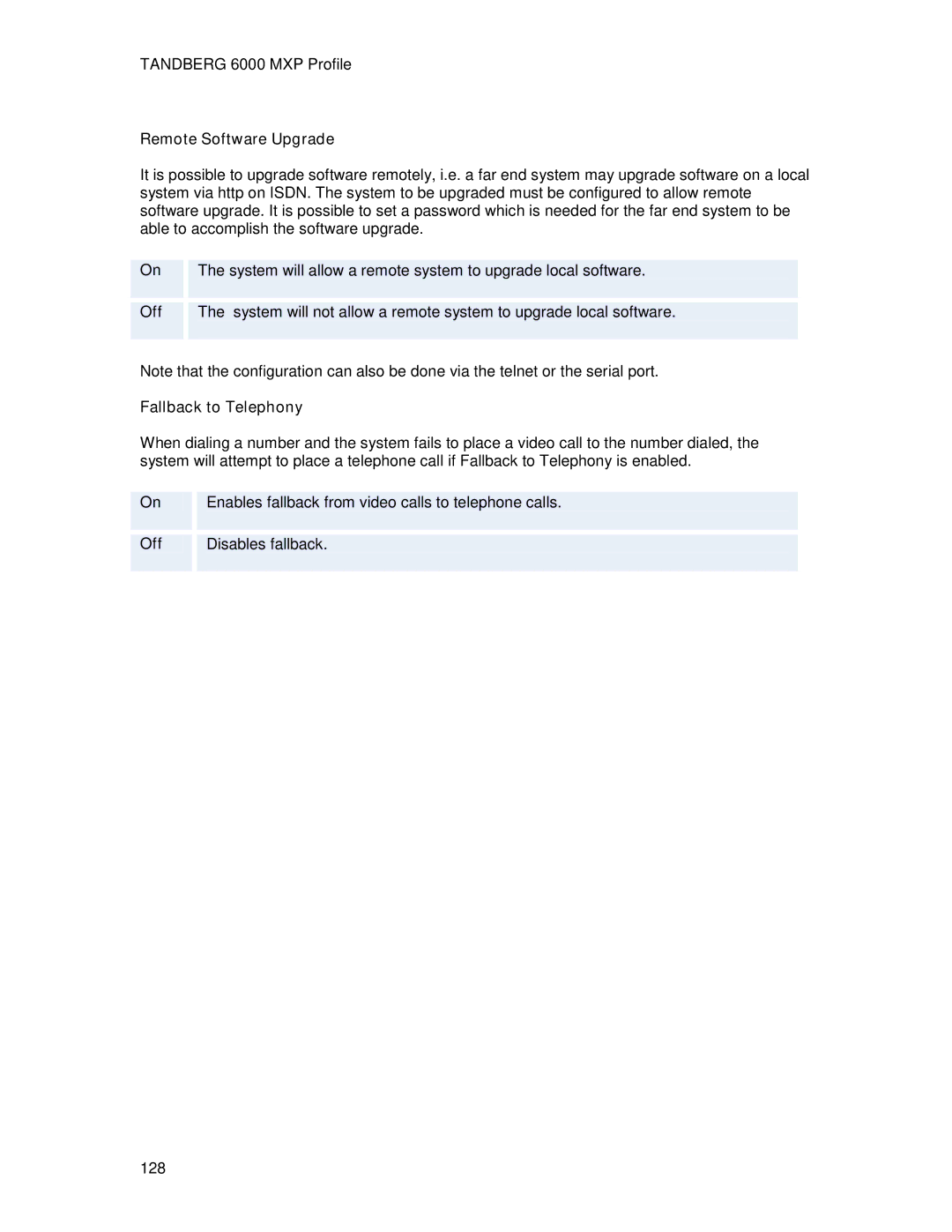 TANDBERG 6000MXP user manual Remote Software Upgrade, Fallback to Telephony 