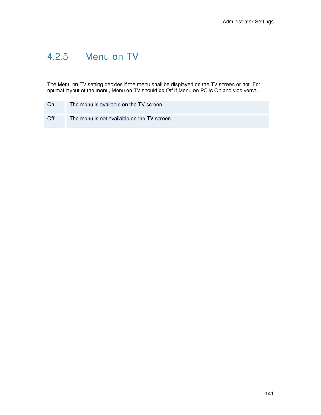 TANDBERG 6000MXP user manual Menu on TV 