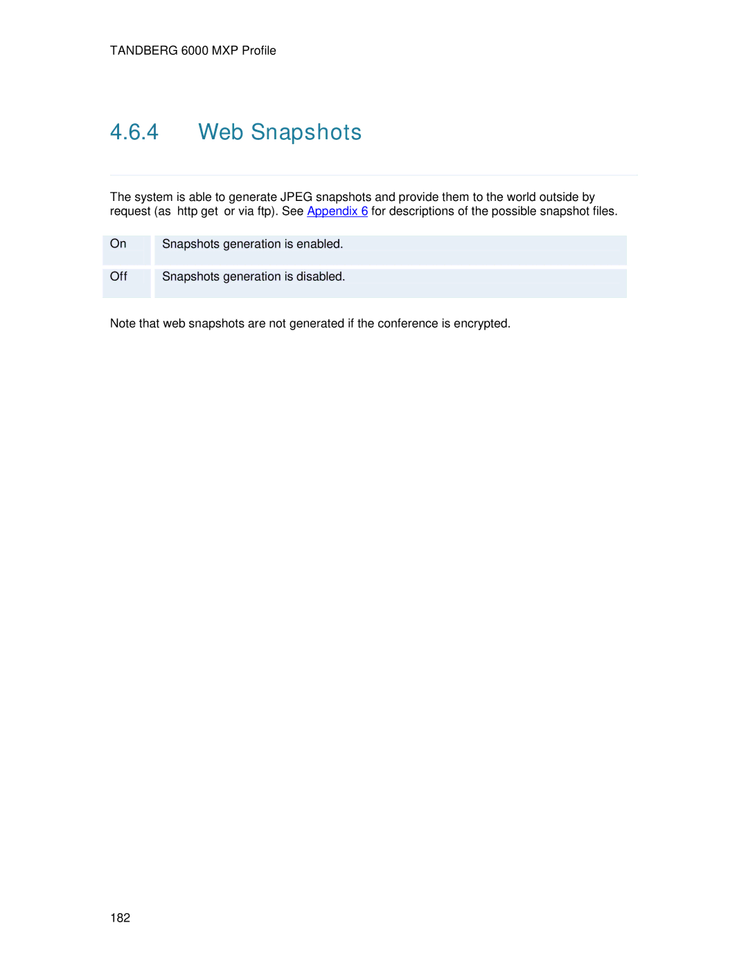 TANDBERG 6000MXP user manual Web Snapshots 