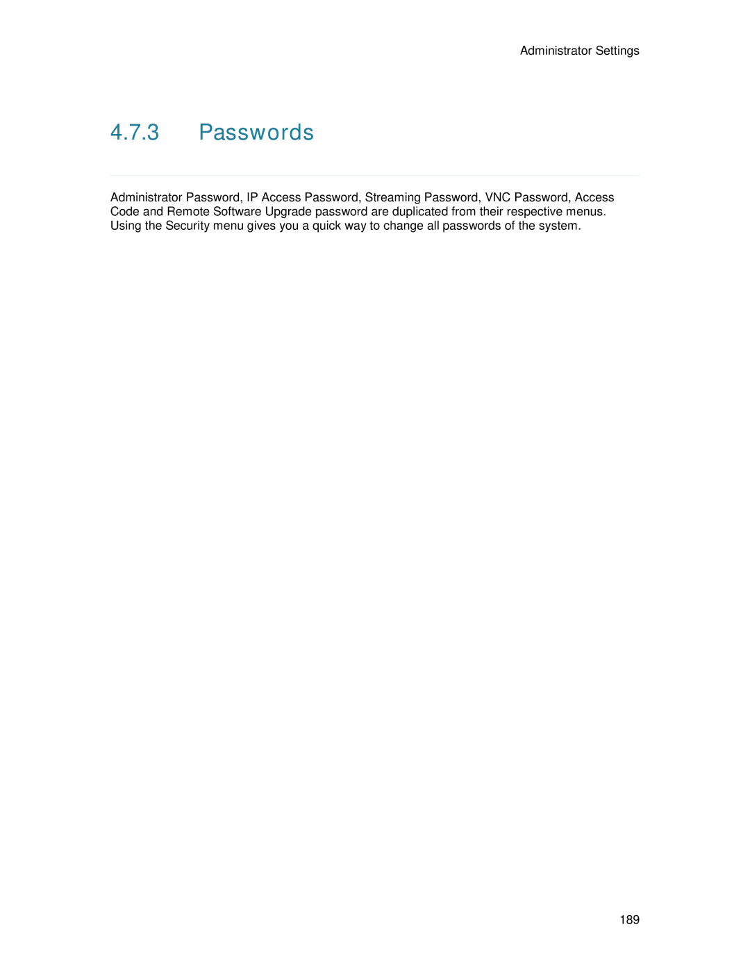 TANDBERG 6000MXP user manual Passwords 