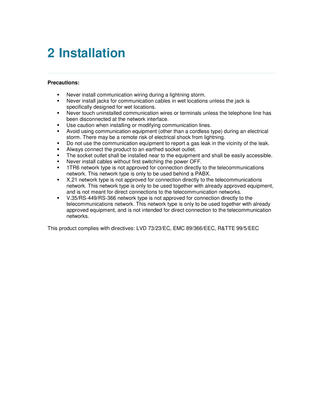 TANDBERG 6000MXP user manual Installation, Precautions 