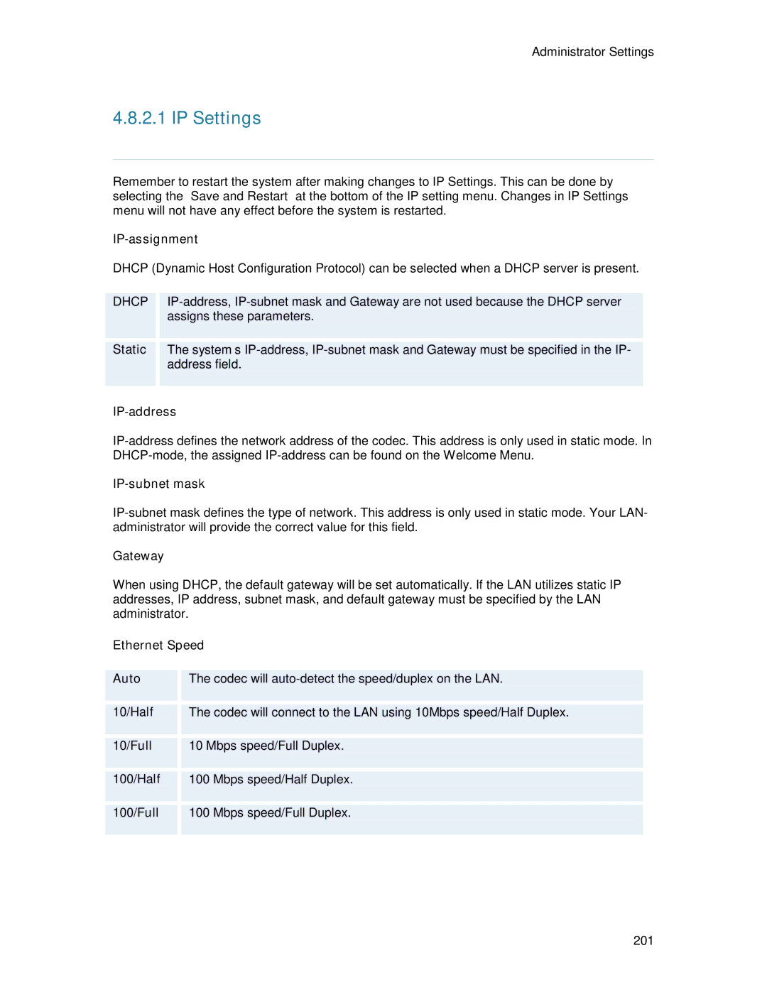 TANDBERG 6000MXP user manual IP Settings 