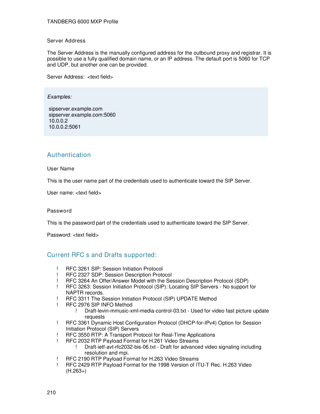 TANDBERG 6000MXP user manual Server Address, User Name 