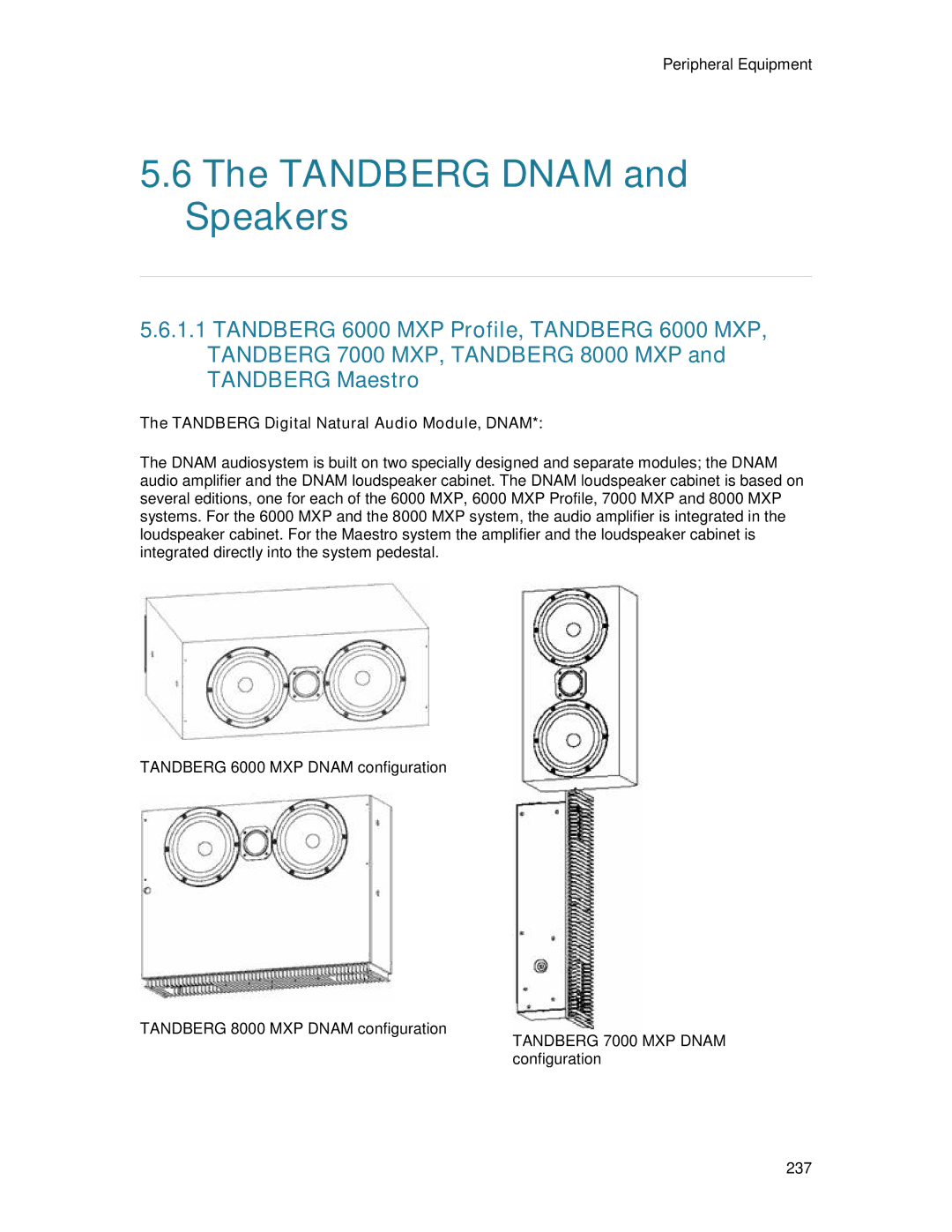 TANDBERG 6000MXP user manual Tandberg Dnam and Speakers, Tandberg Digital Natural Audio Module, Dnam 