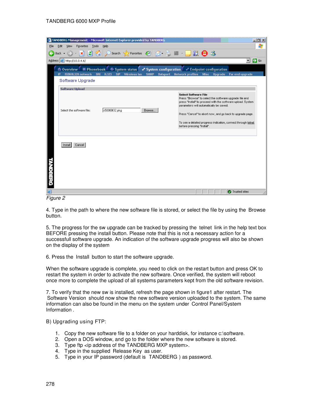 TANDBERG 6000MXP user manual Upgrading using FTP 