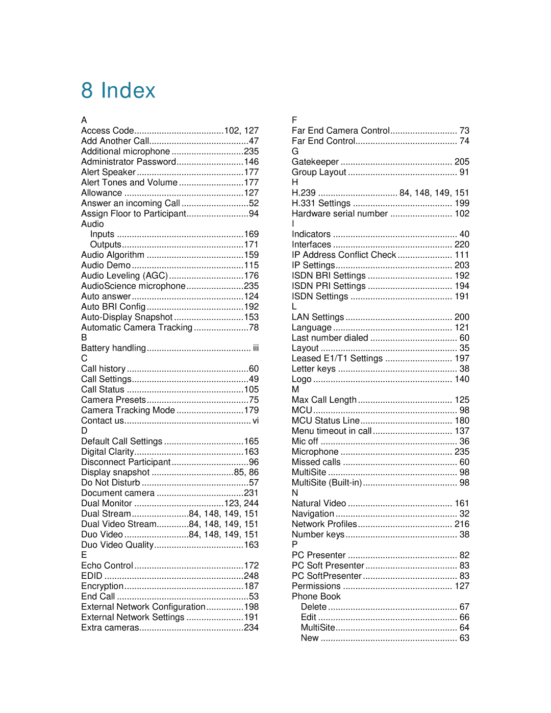 TANDBERG 6000MXP user manual Index 