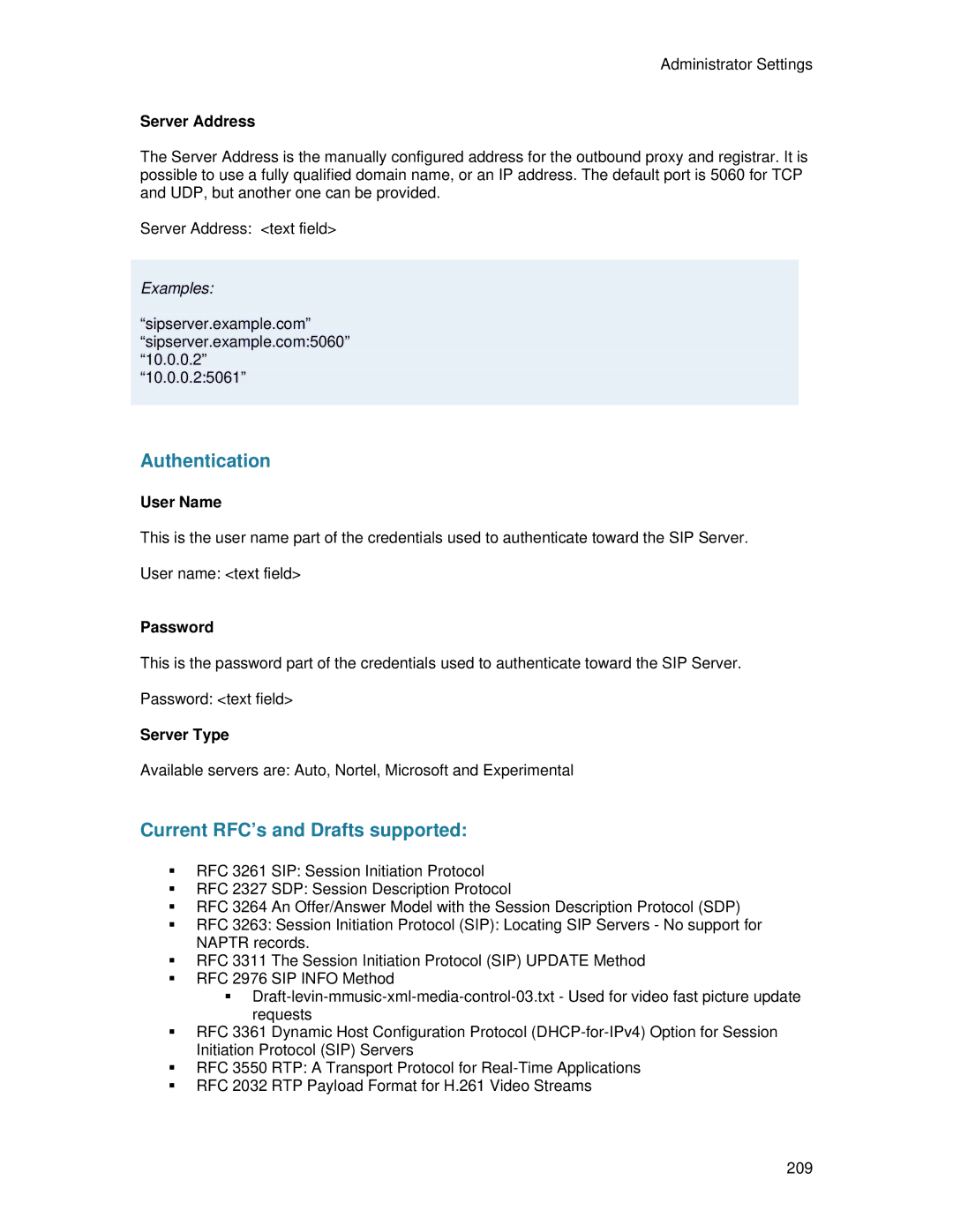 TANDBERG 700 MXP user manual Server Address, User Name, Server Type 