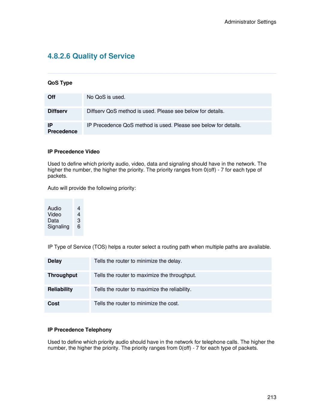 TANDBERG 700 MXP user manual Quality of Service 