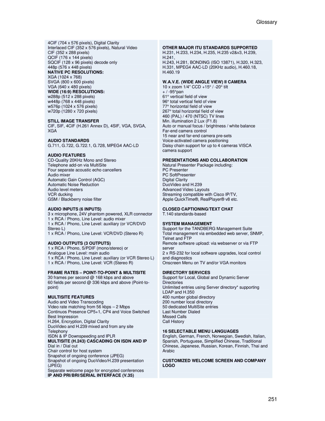 TANDBERG 700 MXP user manual 251 