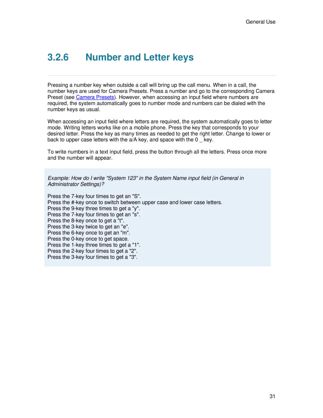 TANDBERG 700 MXP user manual Number and Letter keys 