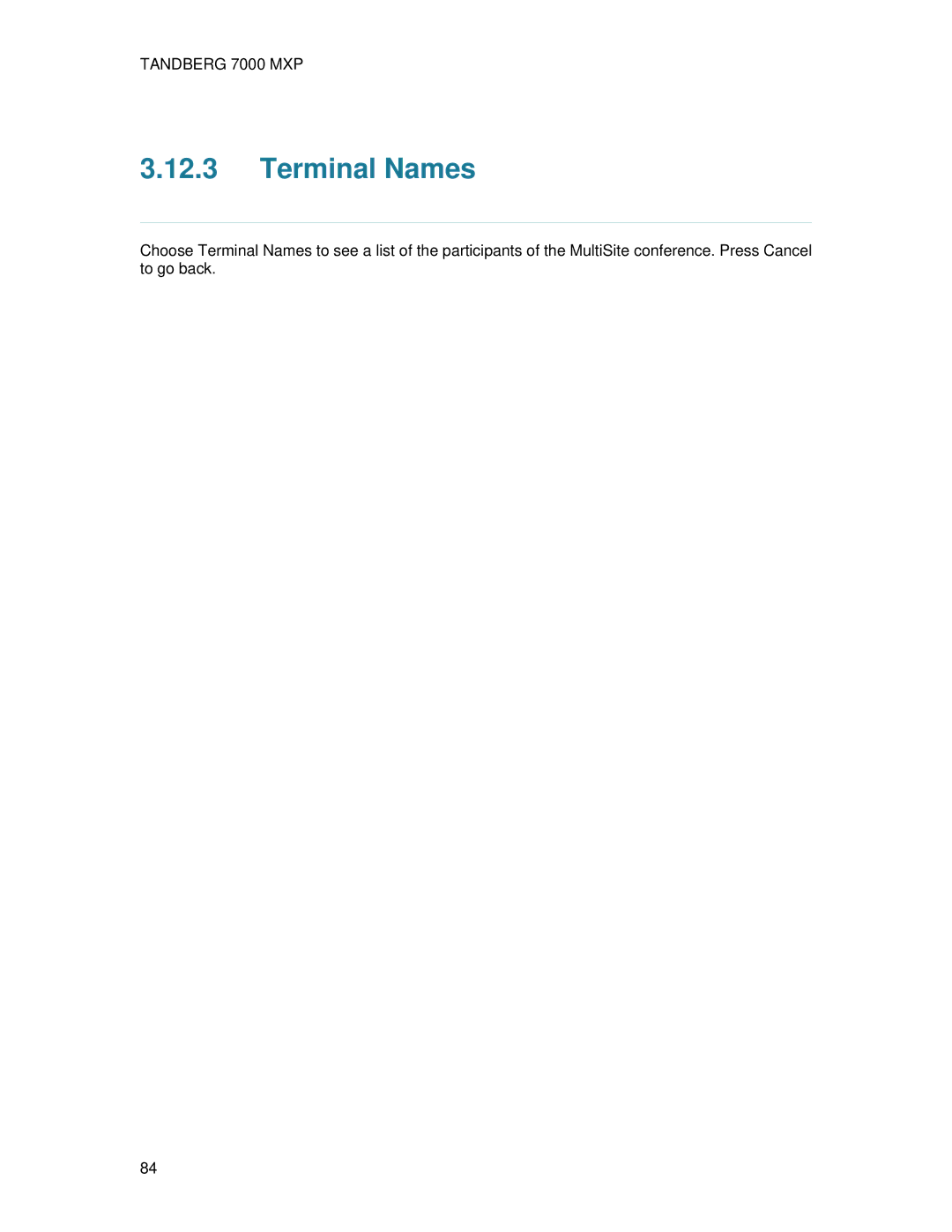 TANDBERG 700 MXP user manual Terminal Names 