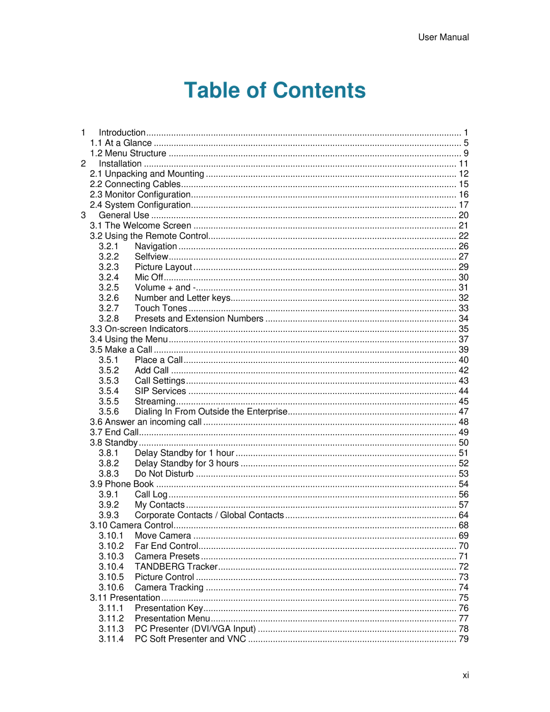 TANDBERG 7000 MXP user manual Table of Contents 