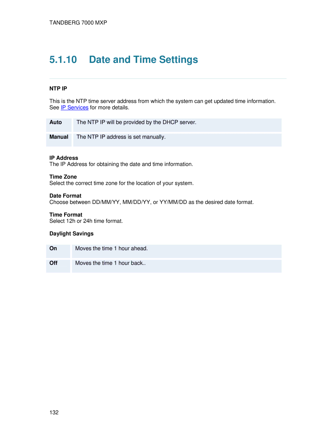 TANDBERG 7000 MXP user manual Date and Time Settings, Time Zone, Date Format, Time Format 