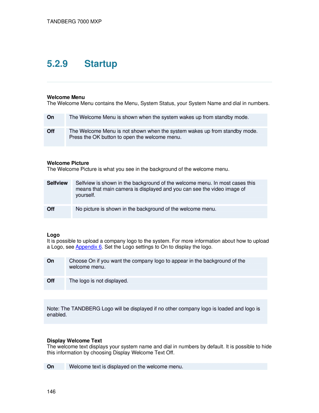 TANDBERG 7000 MXP user manual Startup 