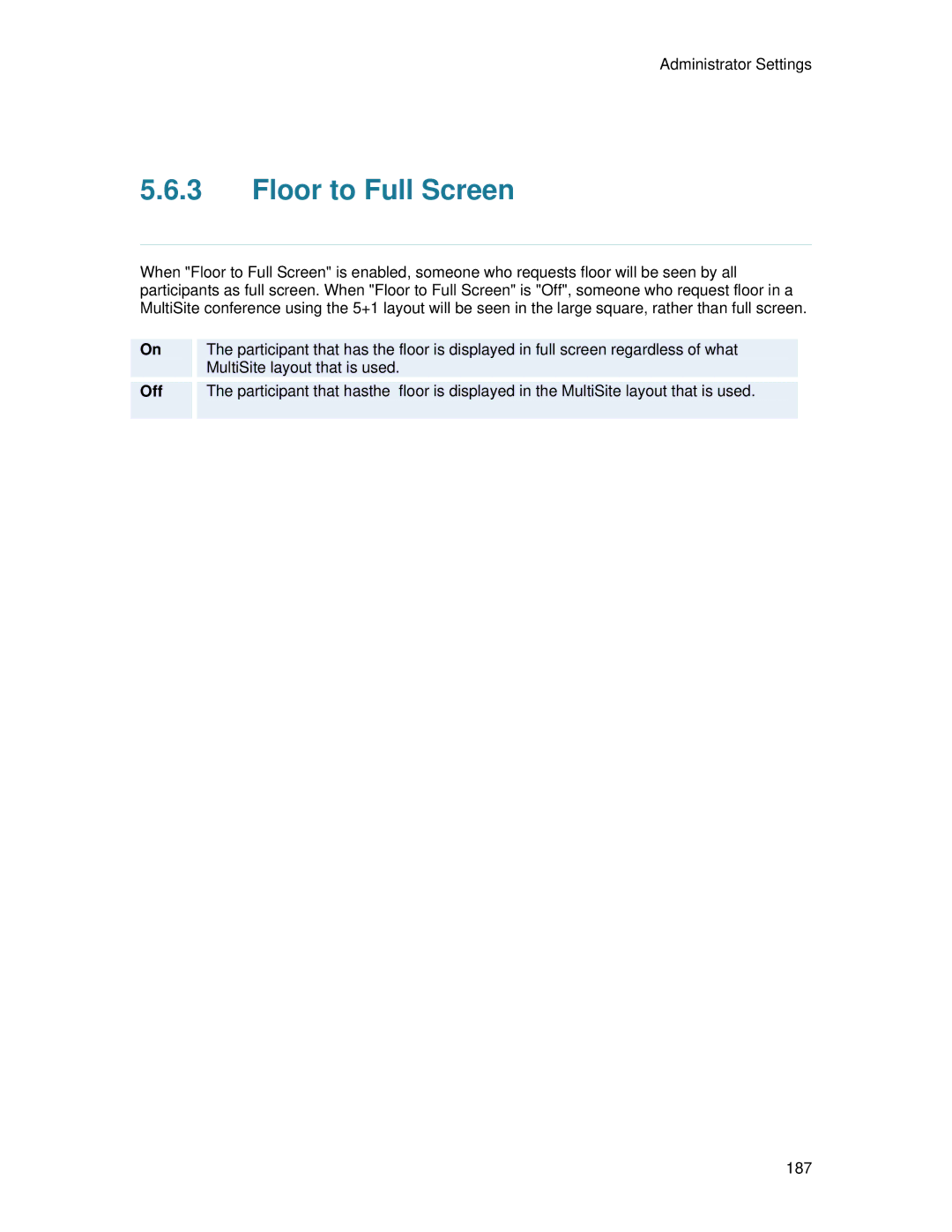 TANDBERG 7000 MXP user manual Floor to Full Screen 