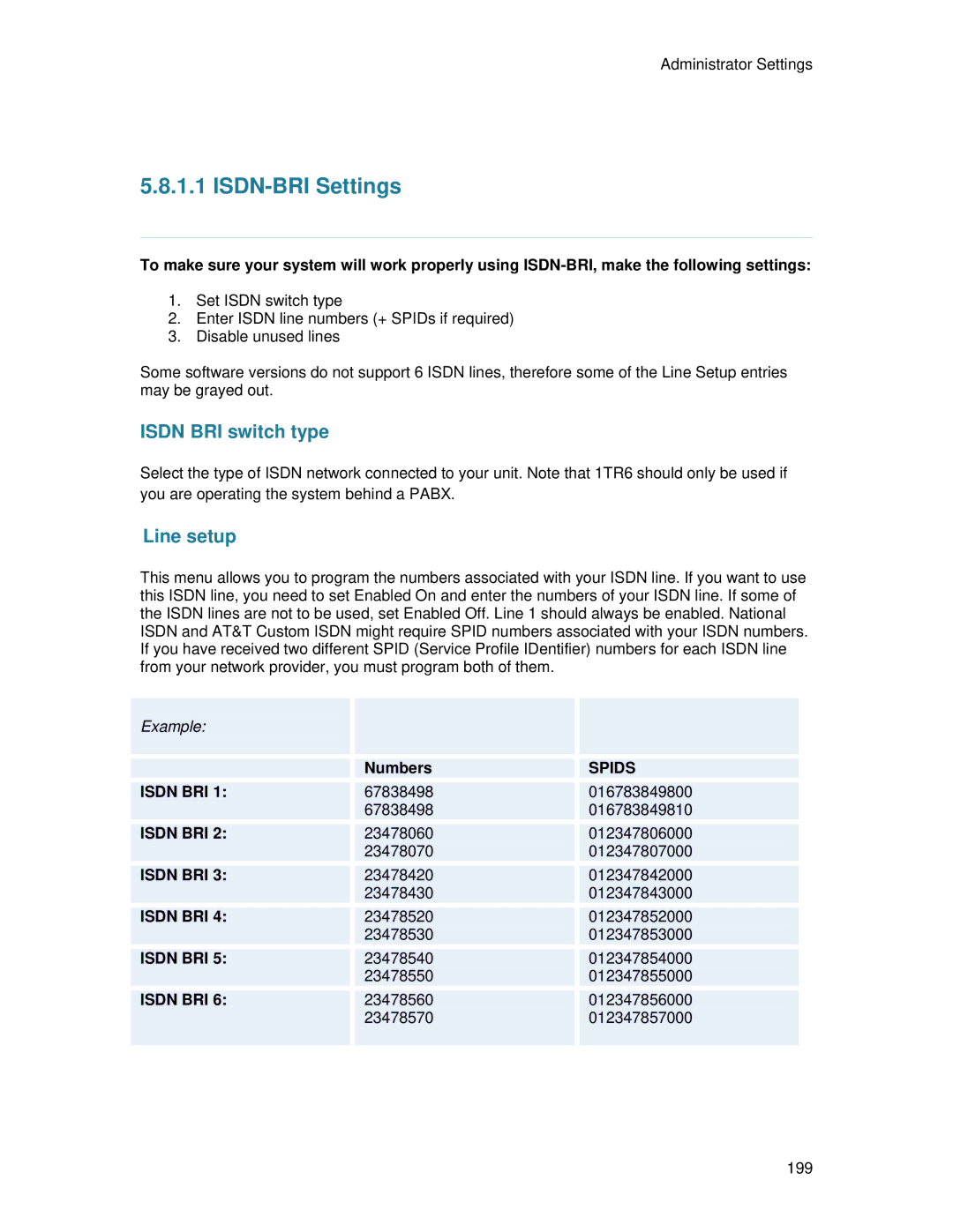 TANDBERG 7000 MXP user manual ISDN-BRI Settings, Numbers 