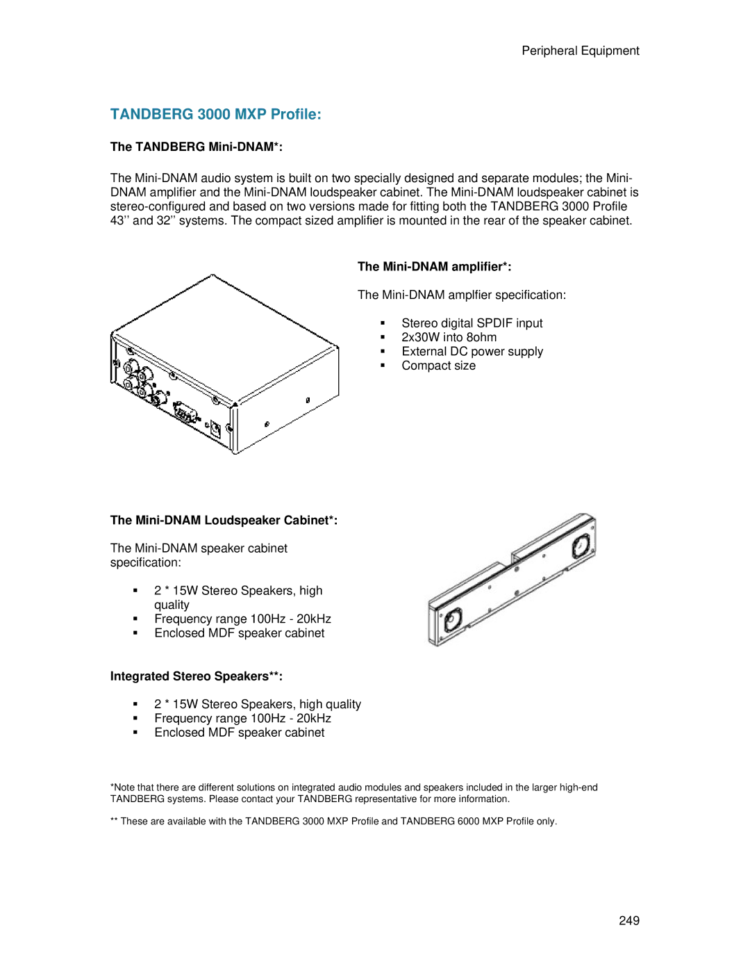 TANDBERG 7000 MXP user manual Tandberg Mini-DNAM, Mini-DNAM amplifier, Mini-DNAM Loudspeaker Cabinet 