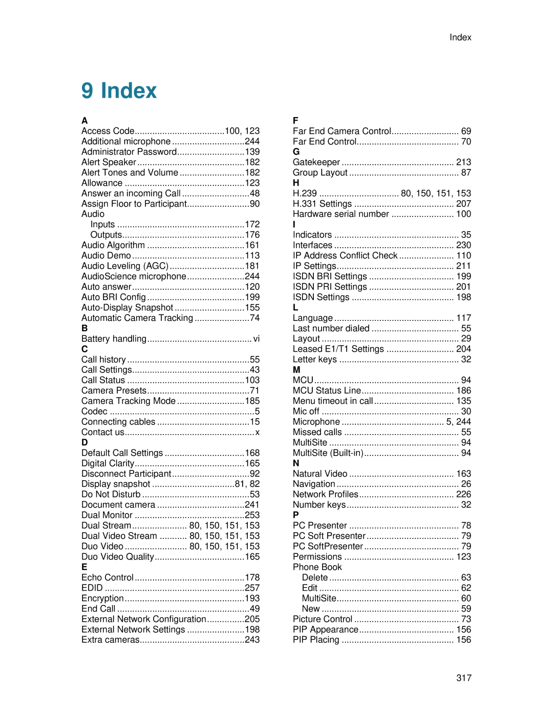 TANDBERG 7000 MXP user manual Index 