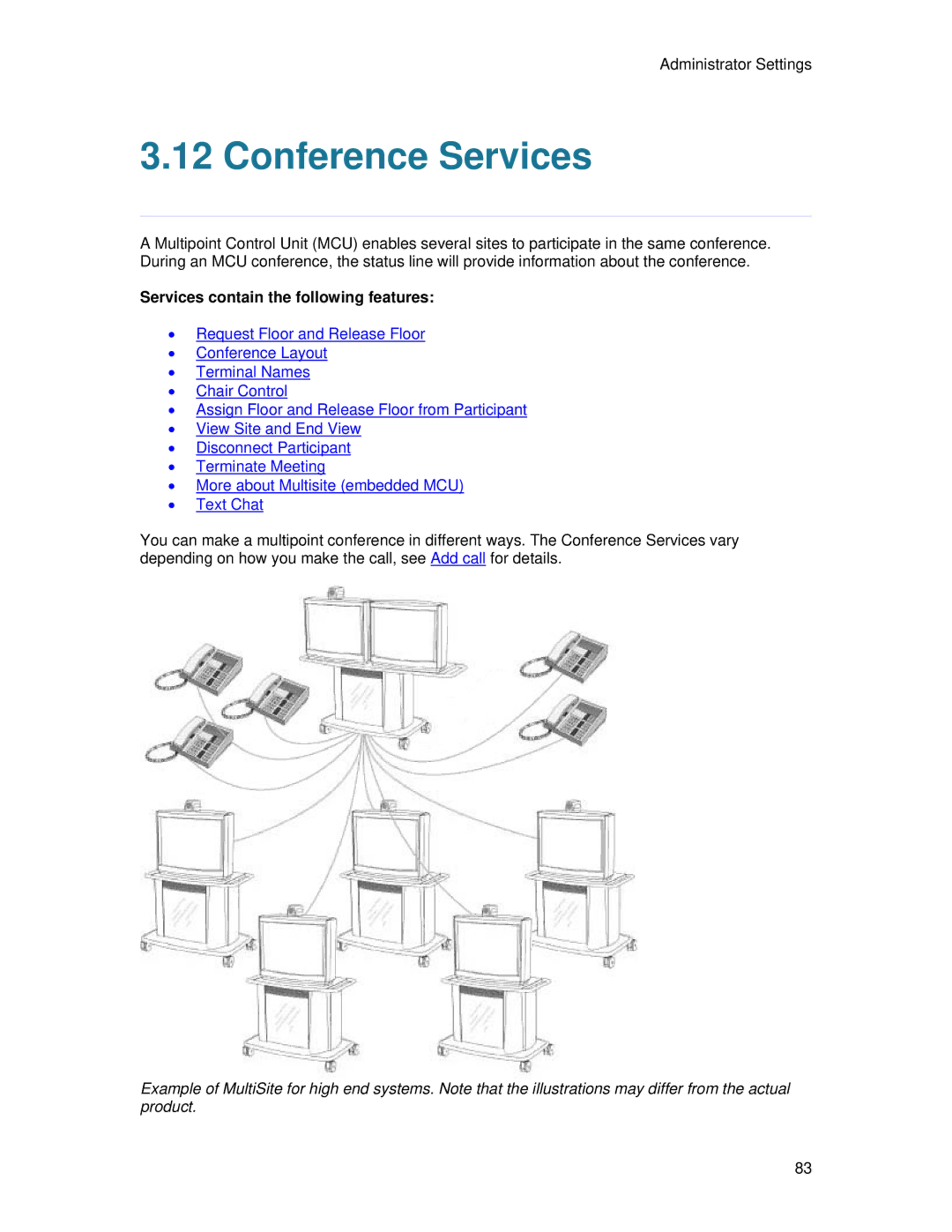 TANDBERG 7000 MXP user manual Conference Services, Services contain the following features 