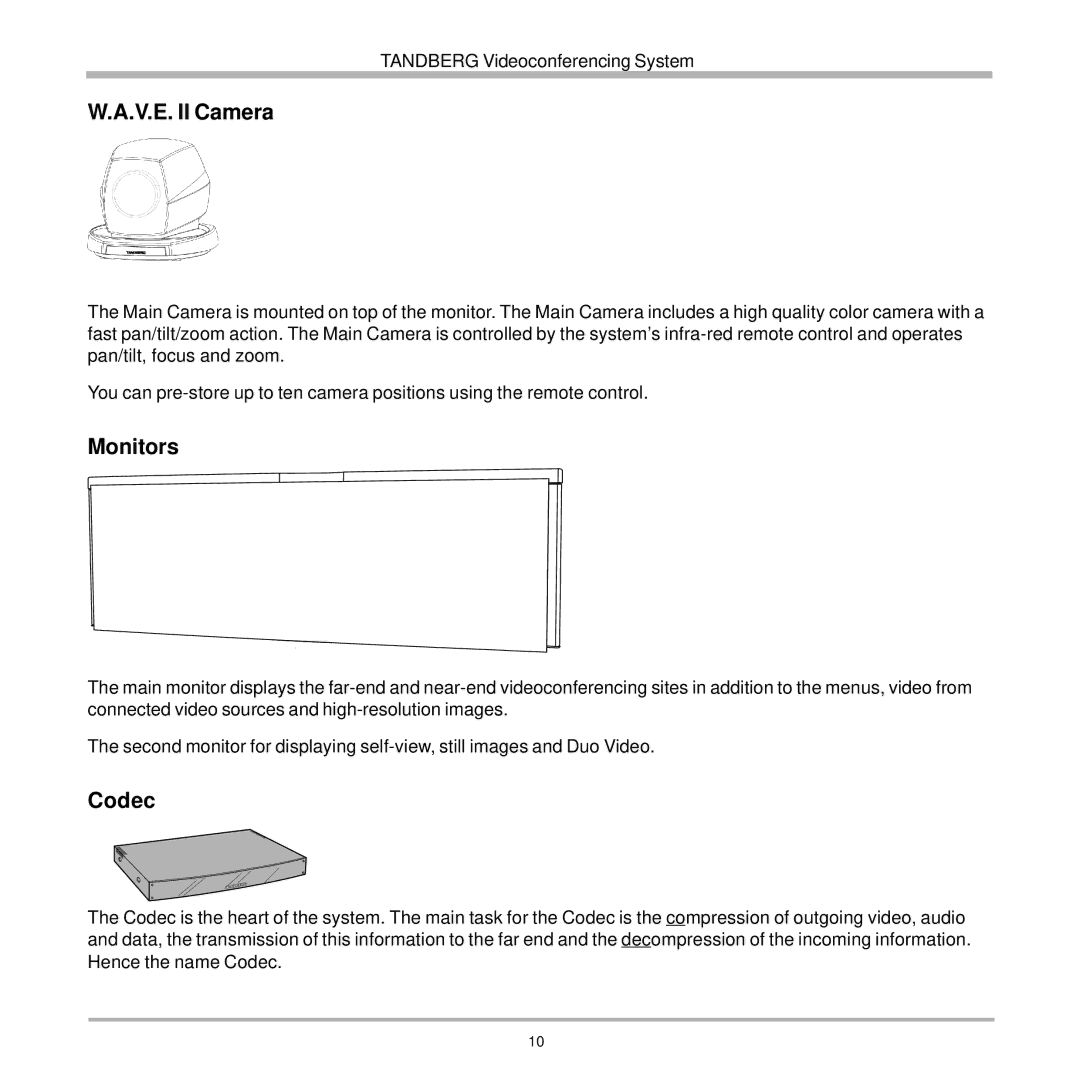 TANDBERG 7000 user manual V.E. II Camera, Monitors, Codec 