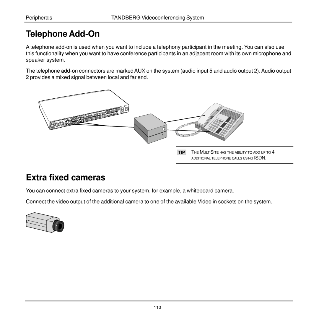 TANDBERG 7000 user manual Telephone Add-On, Extra fixed cameras 