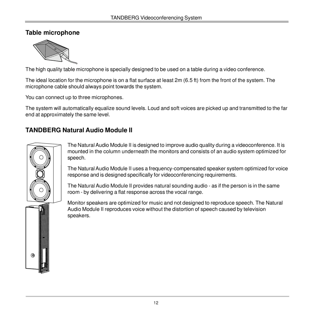 TANDBERG 7000 user manual Table microphone, Tandberg Natural Audio Module 