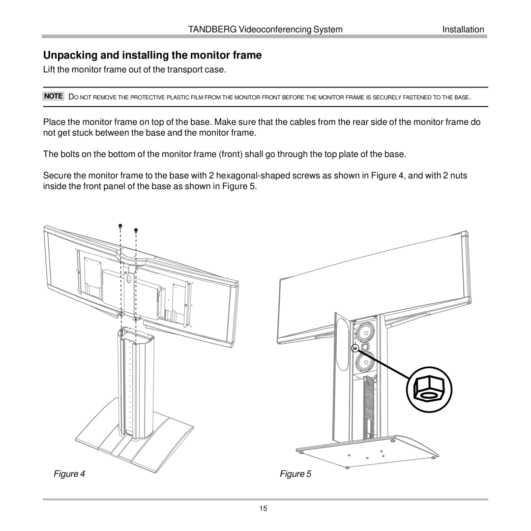 TANDBERG 7000 user manual Unpacking and installing the monitor frame, Lift the monitor frame out of the transport case 