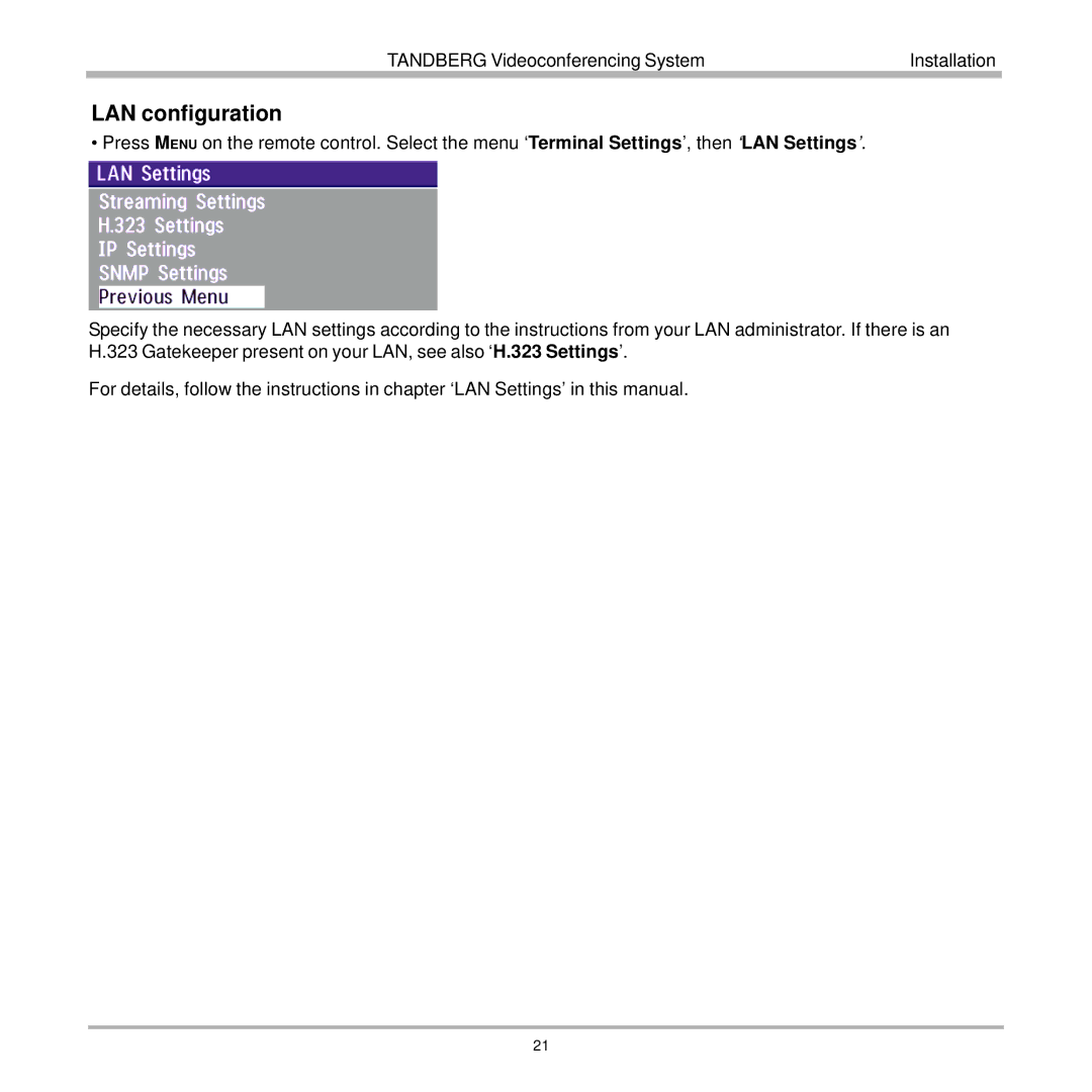 TANDBERG 7000 user manual LAN configuration 