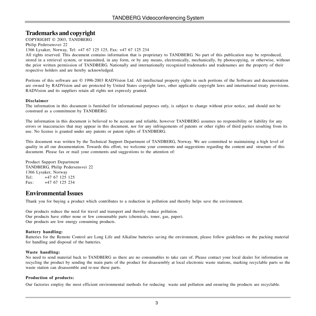 TANDBERG 7000 user manual Trademarks and copyright 