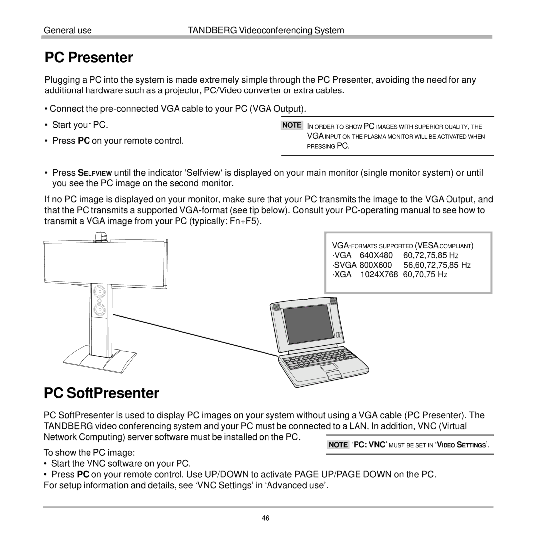 TANDBERG 7000 user manual PC Presenter, PC SoftPresenter 