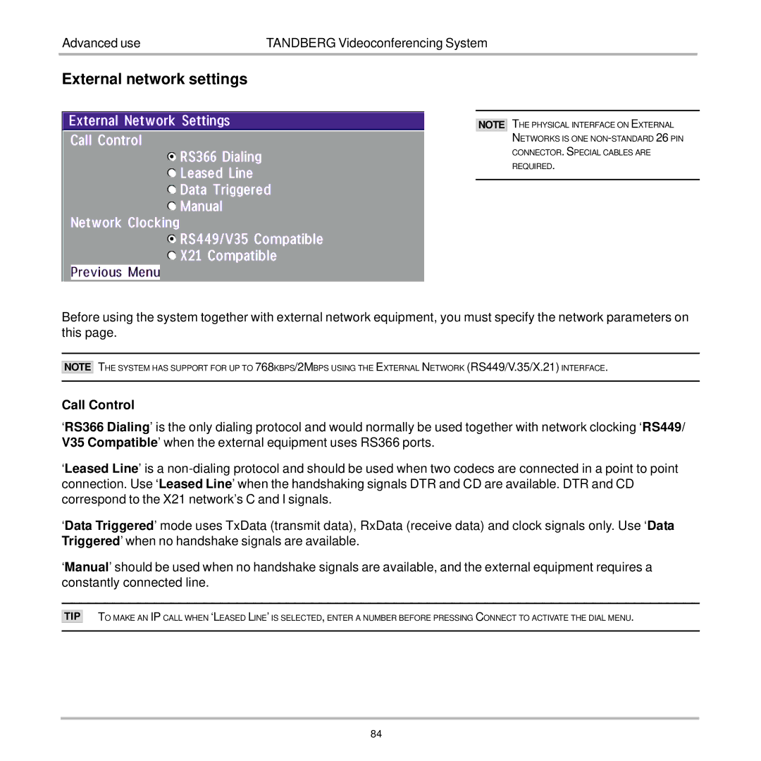 TANDBERG 7000 user manual External network settings 